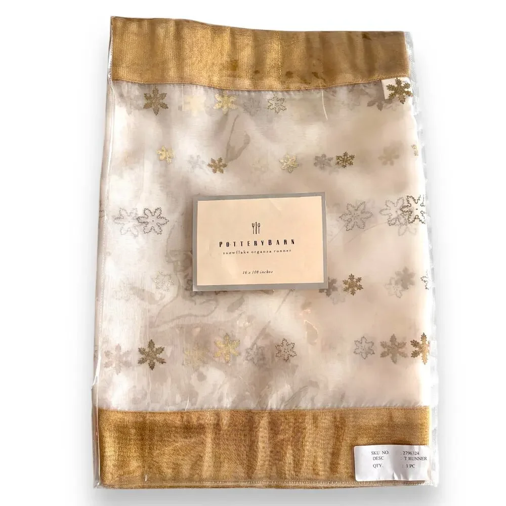 Luxury Silk Table Runner Gold Metallic Snowflake 16x108 Elegant Holiday Decor
